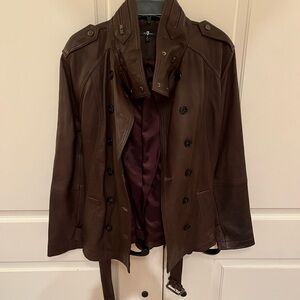 7 For All Mankind Brown Leather Double-Breasted Jacket. Beautiful! So soft!!